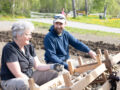 Research technician Anne De Boer and PhD candidate Maximilian Koch are planting potatoes to prepare for the cover crop experiments.